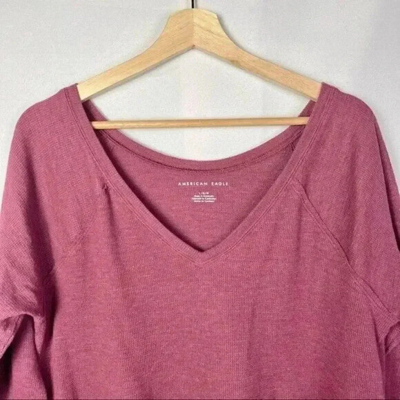 American Eagle AEO Purple Waffle Knit Tiered Long Sleeve L - Picture 4 of 4